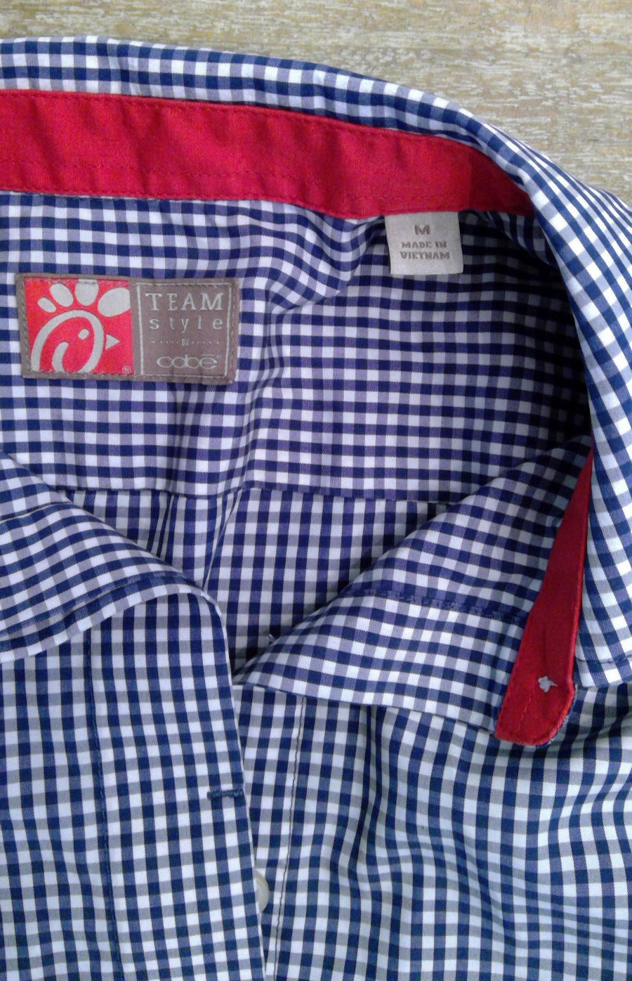 Chik Fil A LS Uniform Shirt Women's M Blue White Check Team Style Oobe Button Up