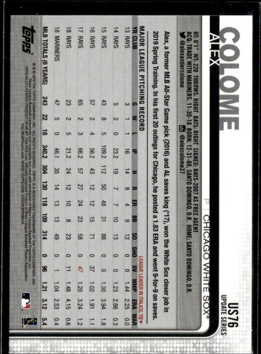 2019 Topps Update Alex Colome Chicago White Sox #US76 5 Card Lot - Picture 2 of 2