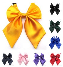 Women Girl Adjustable Pre-tied Bow Tie Party Banquet Bank Solid Satin Necktie