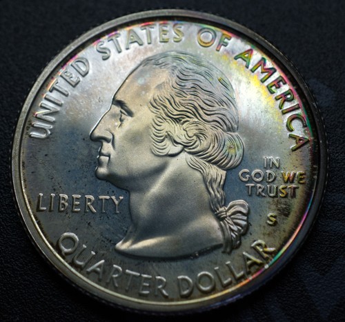 1999-S New Jersey 90% Silver Proof State Quarter, Rainbow Toning - Picture 2 of 2