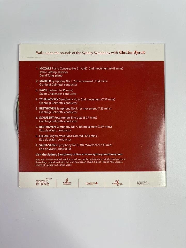 CD de música clásica Tchaikovsky Mozart favoritos de la Sinfonía de Sydney en vivo en concierto Foto 3 de 4