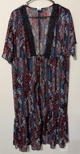 Time AND Tru OS Kimono Cover-up Floral Gathered Sleeves Warm Tones