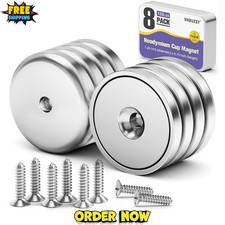 Heavy Duty Neodymium round Base Magnet Cup 100LBS Strong Rare Earth Magnet 8 Pc