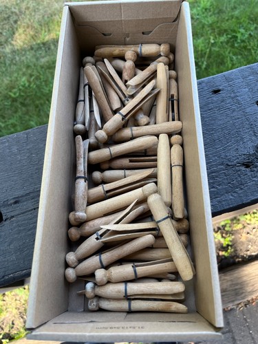 VTG Lot of 45 Round Head Wooden Clothes Pins Weathered Condition Laundry Crafts