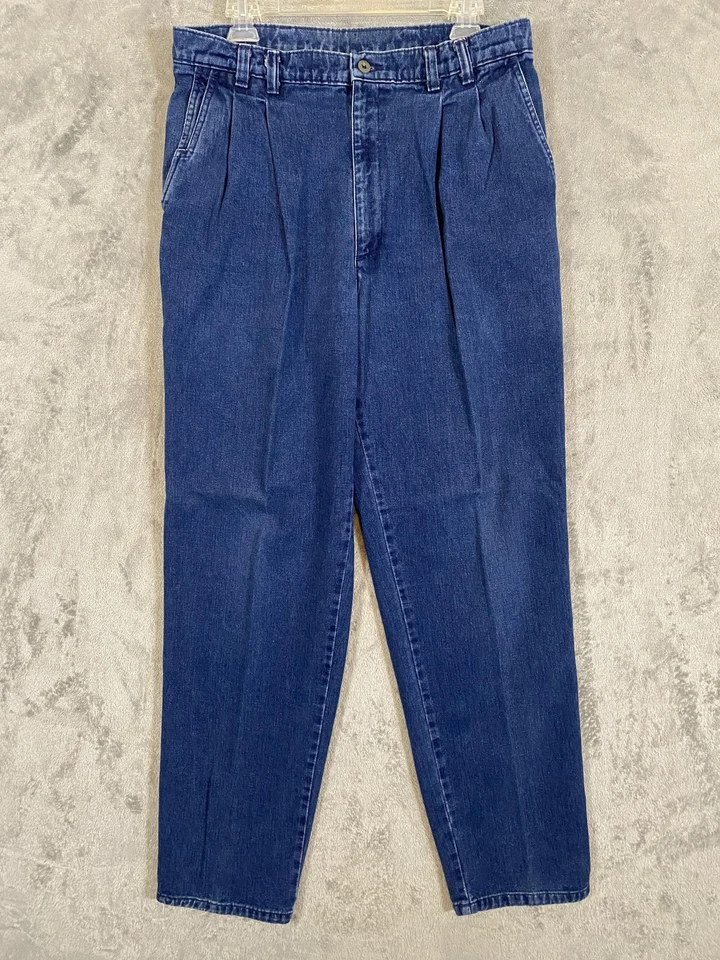 Pantalones Dockers De Colección Para Hombres 32x32 Azul Denim Plisado Cónico Chino EE. UU. 90s Preppy Foto 2 de 4