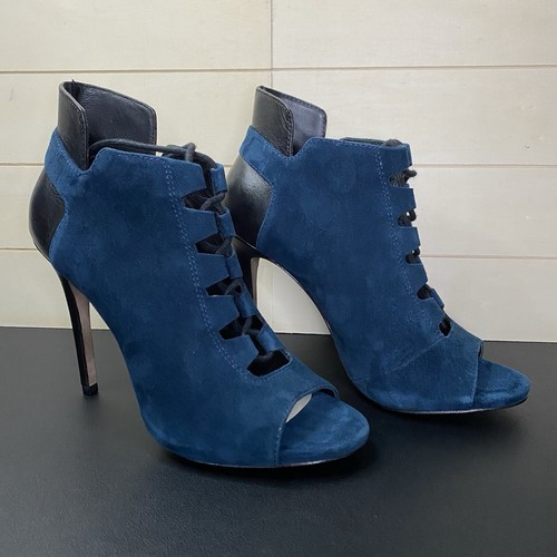 Pour La Victoire Heeled Booties Women's Size 8 Shoes Blue Black Leather Suede - Picture 10 of 10