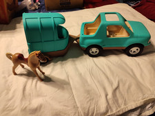 Vintage Little Tikes Dollhouse TRUCK & HORSE TRAILER Stable Set Car Jeep