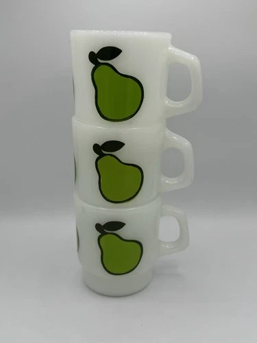 Lot 3 Anchor Hocking Fire King Stackable Coffee Mugs Pear Fruit Series Mugs Cups
