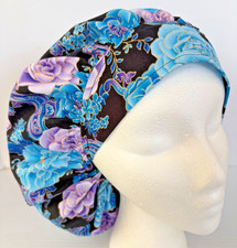Purple and Blue Floral Print Size Large Medical Bouffant Scrub Cap Surgery Hat
