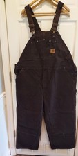Carhartt Bib Overalls Insulated Men  s 48x30 Brown Duck Canvas Double Knee Work.