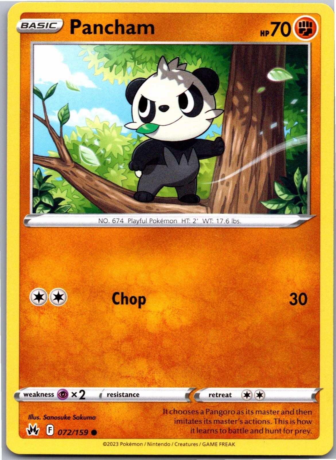 Pancham 072/159 Common Crown Zenith Pokemon Near Mint