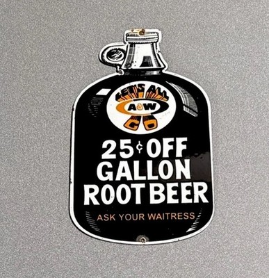 VINTAGE 12  A & W ROOT BEER SODA PORCELAIN SIGN CAR GAS TRUCK OIL MOTORCYCLE