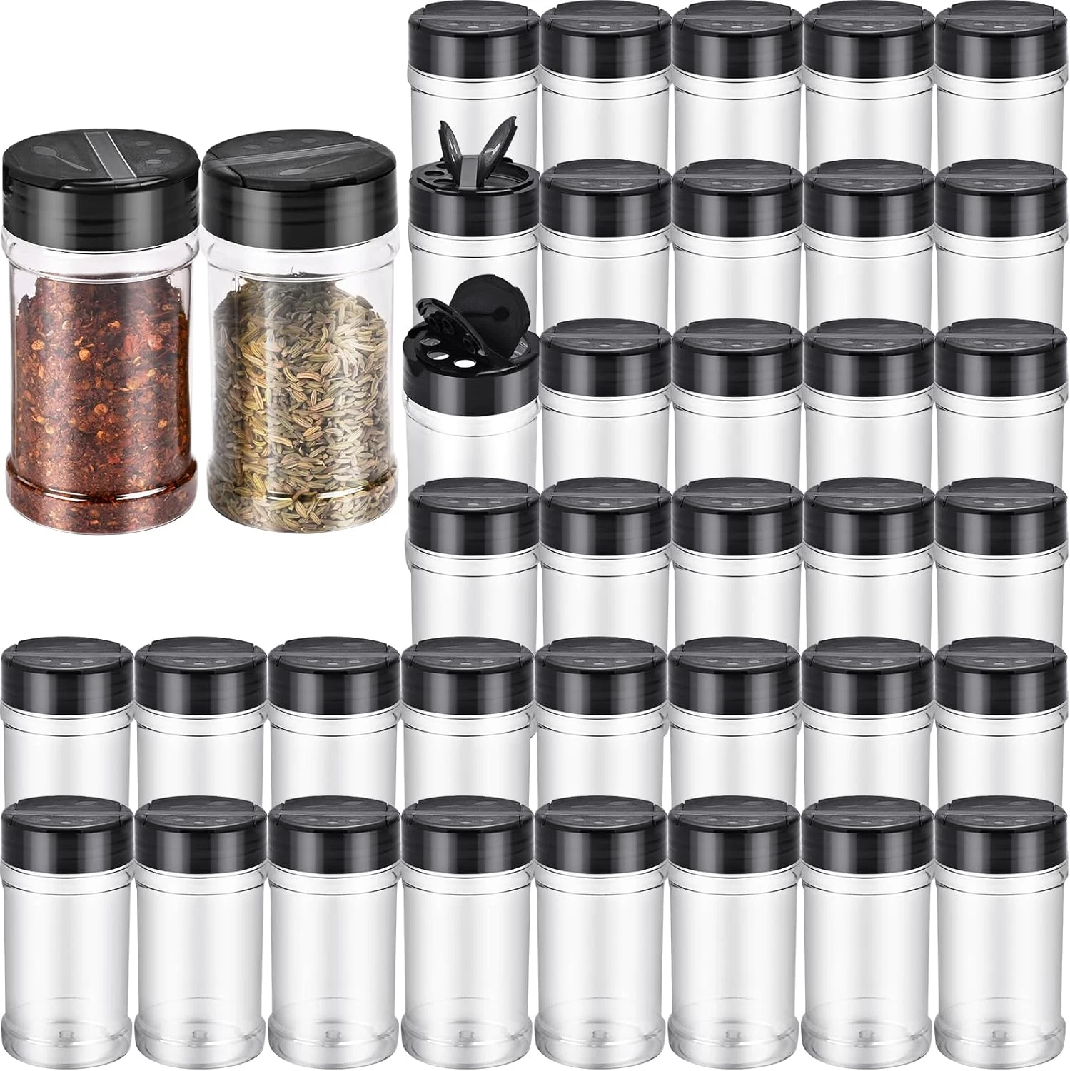36Pcs 5.5Oz Plastic Spice Jars with Shaker Lids, Plastic Spice Jars,Seasoning Bo