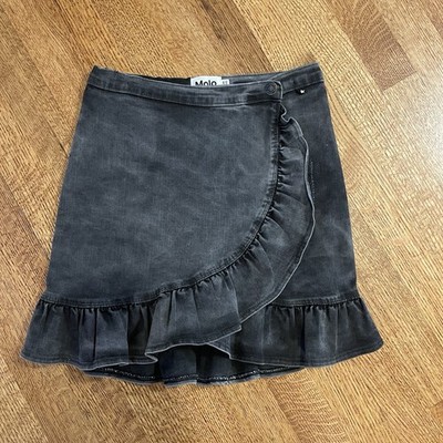 Molo Girls Denim Wrap Jean Skirt Size 11-12 Gray Ruffled