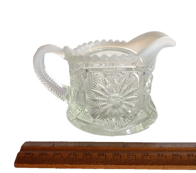 Vintage Northwood Sunburst on Shield Opalescent Yellowish Glass Creamer *READ