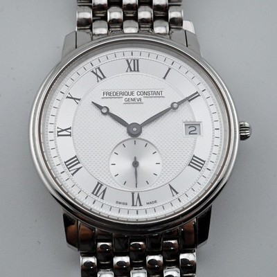 Frederique Constant Slim line small second date silver guilloche dial bracelet