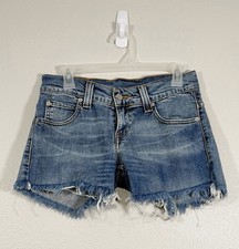 Levi's Jean Shorts Distressed Blue Denim Wash Cutoff Frayed Hem Classic Women 27