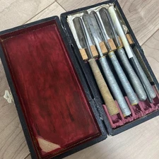 Vintage Japanese Barber Razor Set Straight Razors 6 Tools in Case