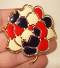 Vntg Gold Tone Enamel Red White Blue Art Artsy Flower Costume Jewelry Brooch Pin