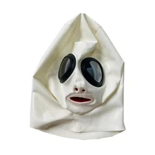 Latex Gummi Hood with Eye Glass Long Nose Tube Teeth Gag Rubber Mask Headgear