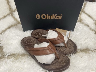 Olukai Men's Size 11 Hiapo Flip Flop Comfort Beach Outdoor Sandals-Rum/Dark Wood