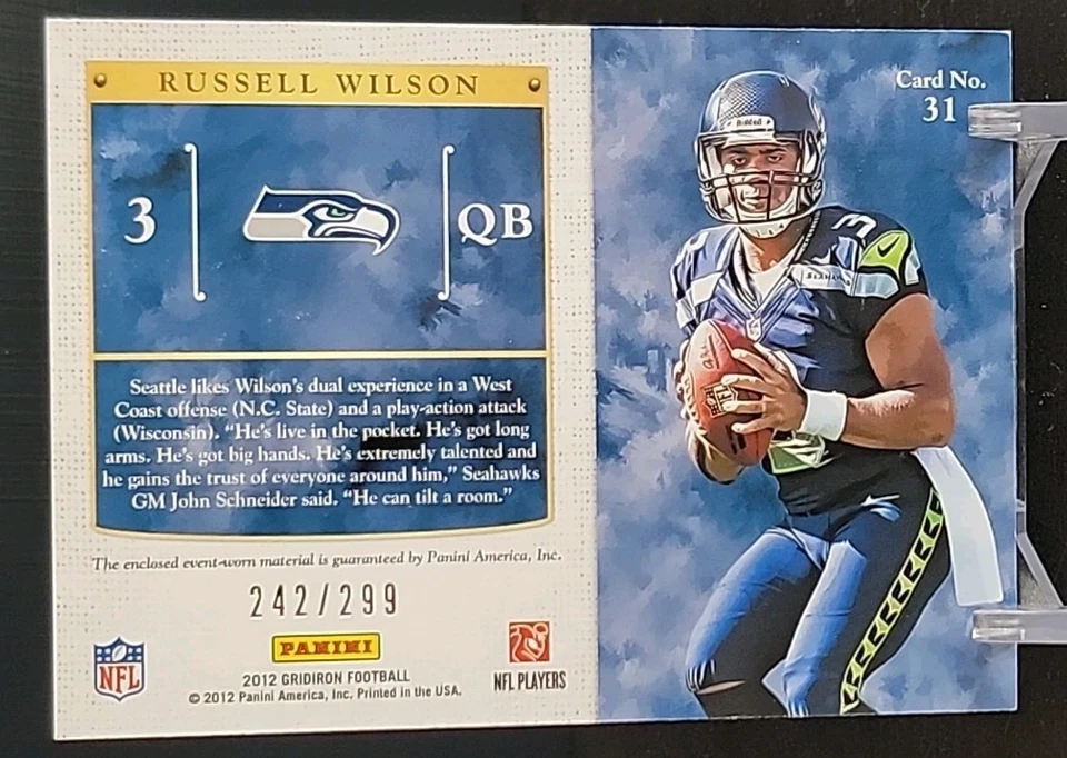 2012 Panini RookieGridiron Kings Russell Wilson Relic Patch Jersey #31  242/299 - Image 2 of 2