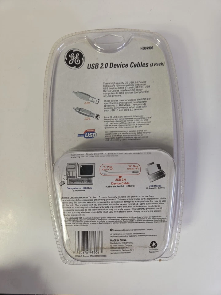 GE USB 2.0 6 Ft Wi Dows & Mac Printer Device Cables 480 MPS 3 Pack A B Plug - Image 2 of 4