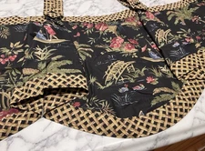 Waverly Polynesian Swing Tab Top Scalloped Valance Toile Bamboo Vintage Chic EC