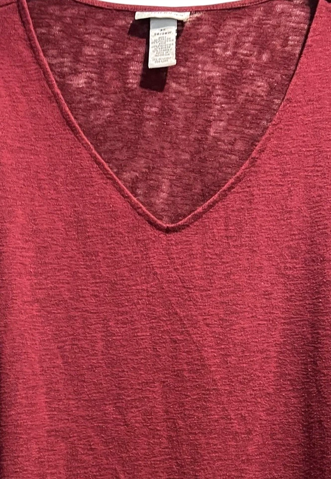 Catherines Tunic Sweater Size 3X Red Burgundy V Neck Velvet Burnout Sides - Image 4 of 4