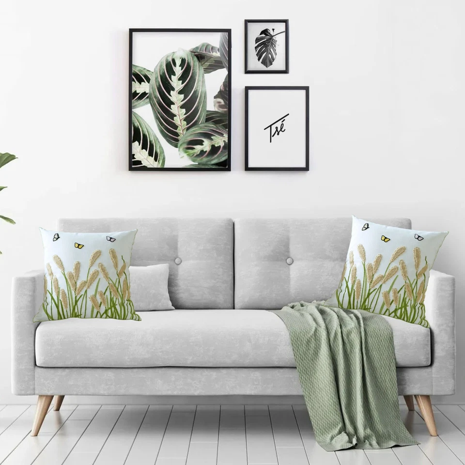 Embroidered Pillow Covers 18x18 Inch Set of 2, Beige Floral Throw Pillow Covers - Image 3 of 4