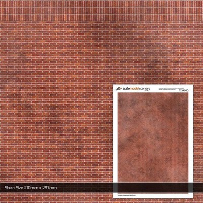 OO/HO Victorian Weathered Red Brick Texture Paper (5 sheets) TX100