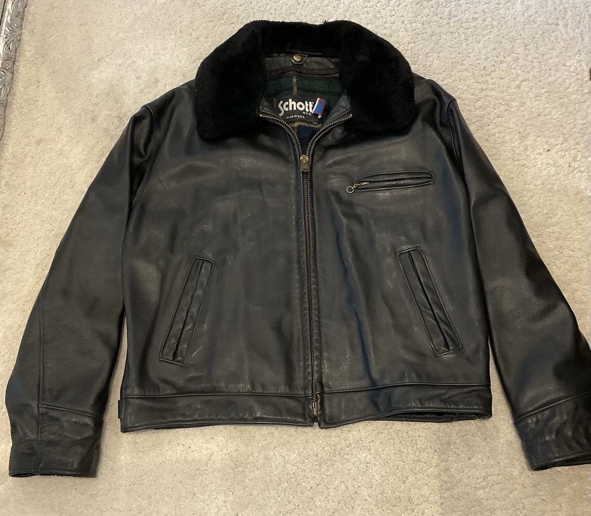 Chaqueta de cuero Schott NYC Highwayman vintage resistente negra talla 46 para hombre