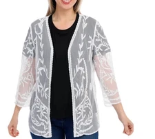 Nina Leonard Open Cardigan Jacket Cream Floral Lace Kimono Size Large