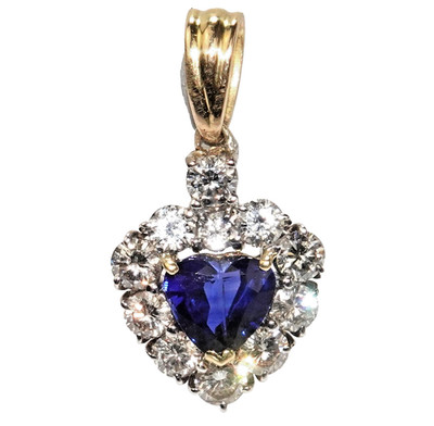 Anhänger Gold Saphir 1,20ct. 11 Diamanten 1,25ct. Herz 750/18K 28 x 14mm