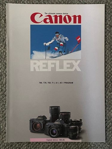 Canon Reflex Prospekt - 1985-86 englische Ausgabe - sehr guter Zustand