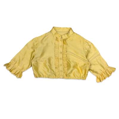 Vintage 70er 80er buttergelb Rüschen Mandarin Kragen Crop Top Shirt 10