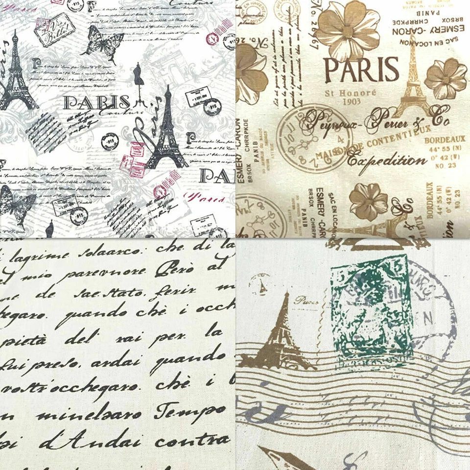 Vintage Paris Eiffel Tower Fabric Cotton Linen For DIY Handmade Decor Material - Image 2 of 4