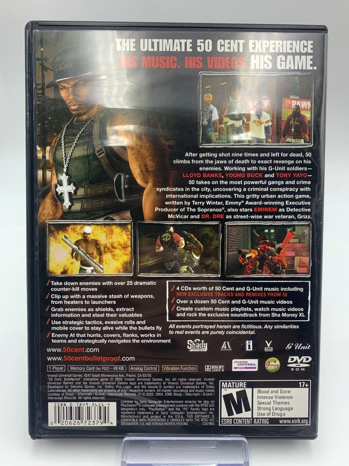 50 Cent: Bulletproof (Playstation 2, 2005) CIB Complete /w Excellent Disc - Image 2 of 4