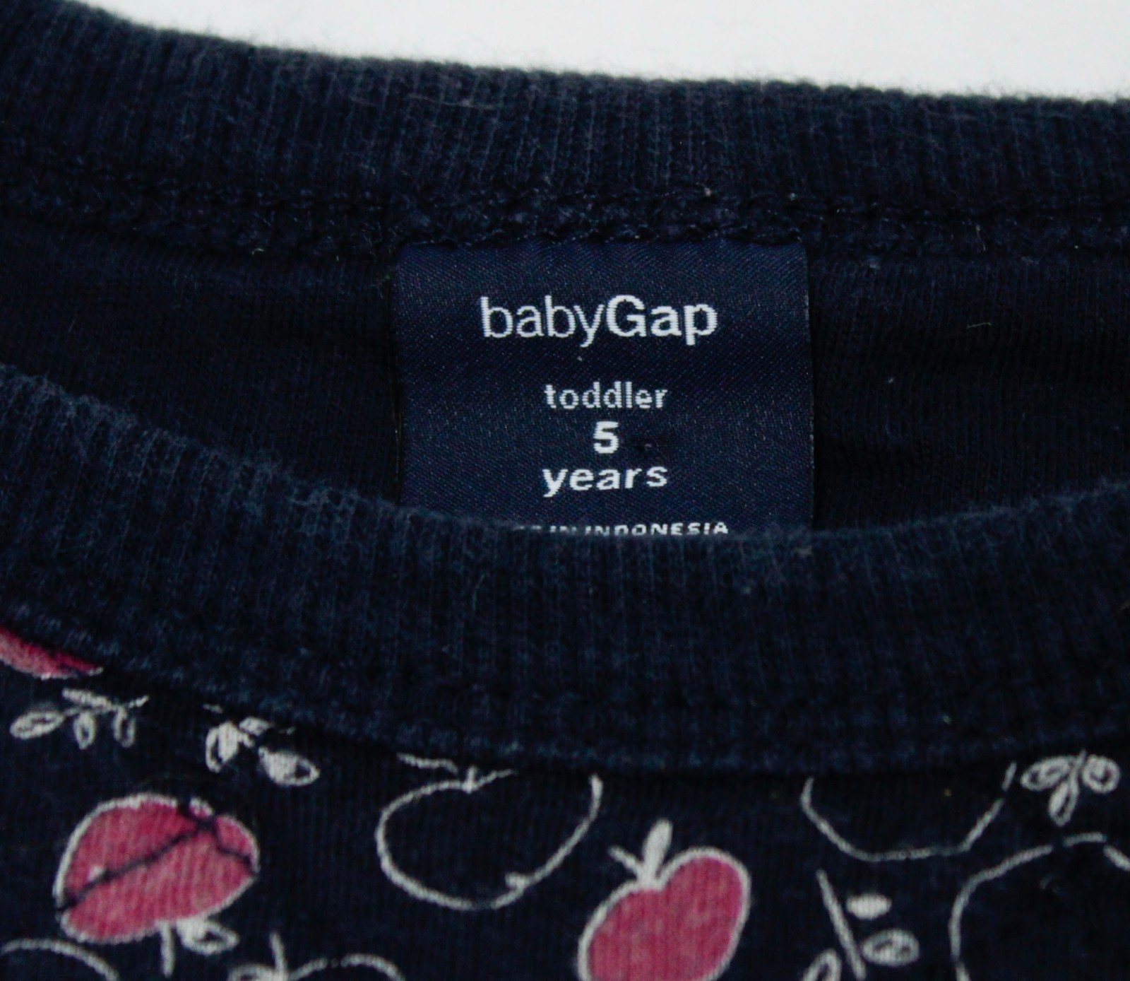 BabyGap Girls Size 5 Toddler Navy Blue Purple Fruit Pattern Pullover Sweater image 6