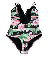 ModCloth High Dive Ruffle One Piece Swimsuit Floral Retro Beach Size Large NWOT