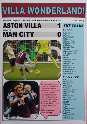 Aston Villa 1 Man City 0 - 2023 Premier League - souvenir print - Picture 5 of 5