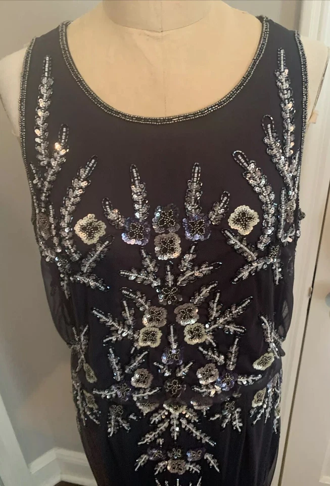 Adrianna Papell Cocktail Dress Beaded Sequins Plum Sleeveless Blouson Size 16 - Image 2 of 4