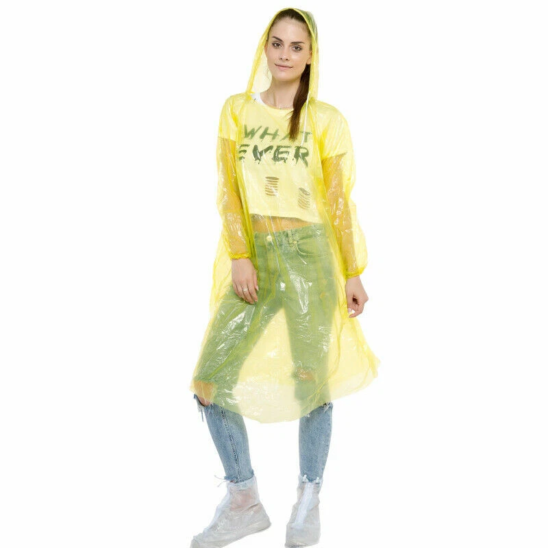 5x Desechable Capucha PE Impermeable Poncho Plástico Impermeable Prendas para Lluvia Sudadera con Capucha Viaje Foto 4 de 4