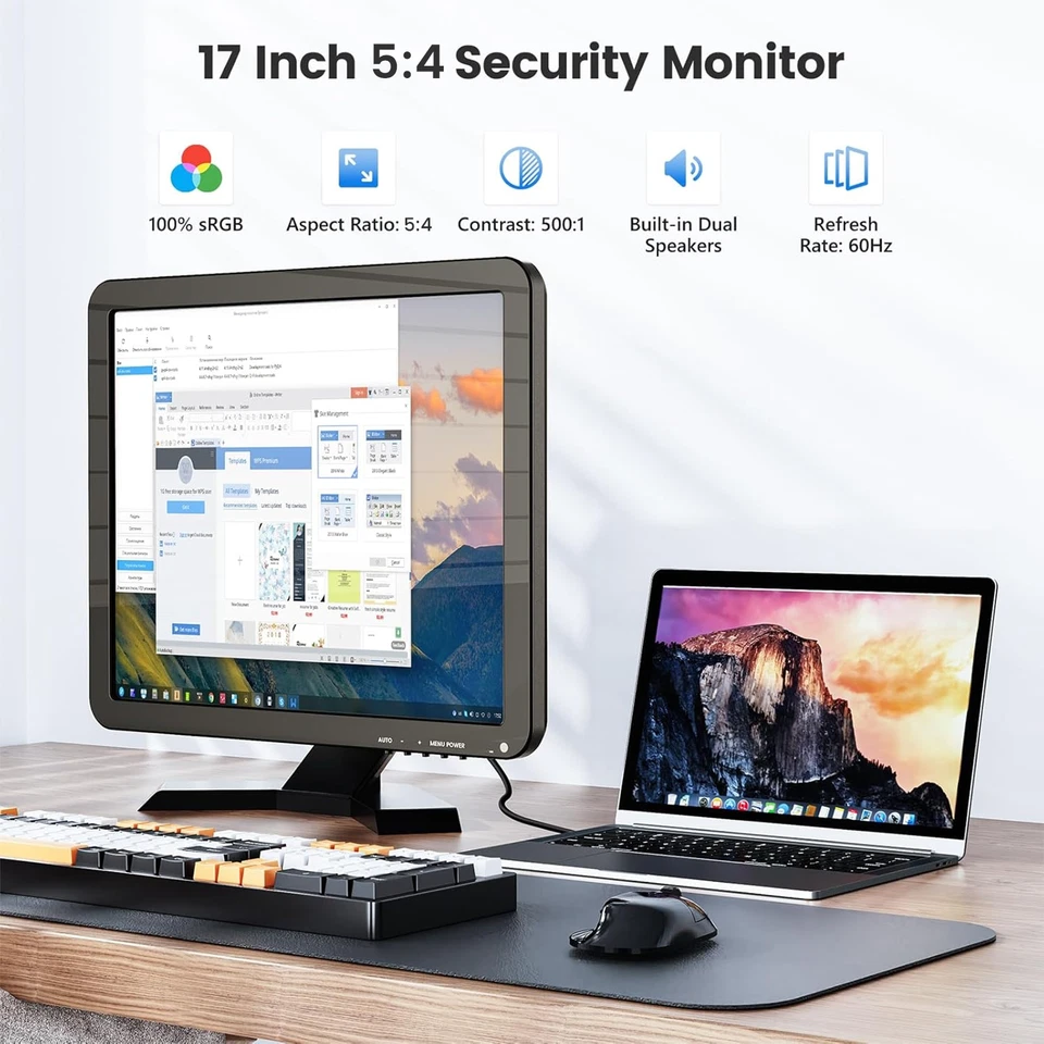 17 Zoll LCD Sicherheitskamera Monitor HDMI/VGA/BNC/AV Gaming PC DVR Bildschirm - Bild 2 von 4