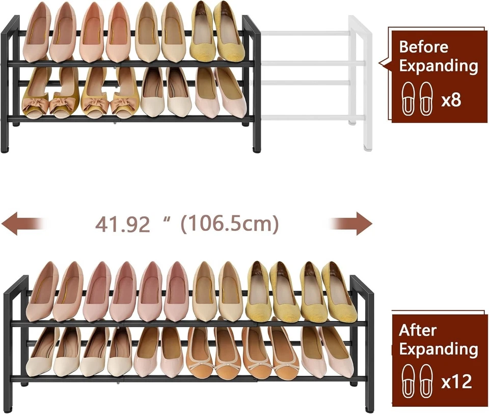 Schuhregal aus Metall ausziehbar und verstellbar in schwarz - Bild 2 von 4