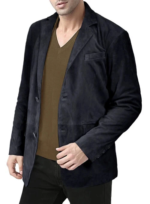 Men's navy blue suede blazer 100% lambskin