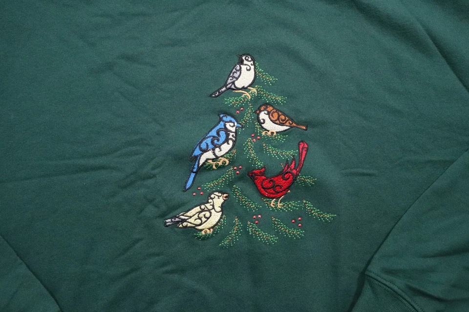 Suéter de Natal verde vintage Y2K feminino pássaros grandes natureza árvore férias - Imagem 2 de 4