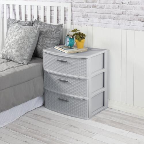 3 Drawer Plastic Storage Tower Organizer W/ Weave Design Home Clutter Solution - Picture 4 of 7