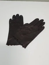 Vintage Brown Genuine  Soft Leather Italian Gloves Size S Made In JAPAN