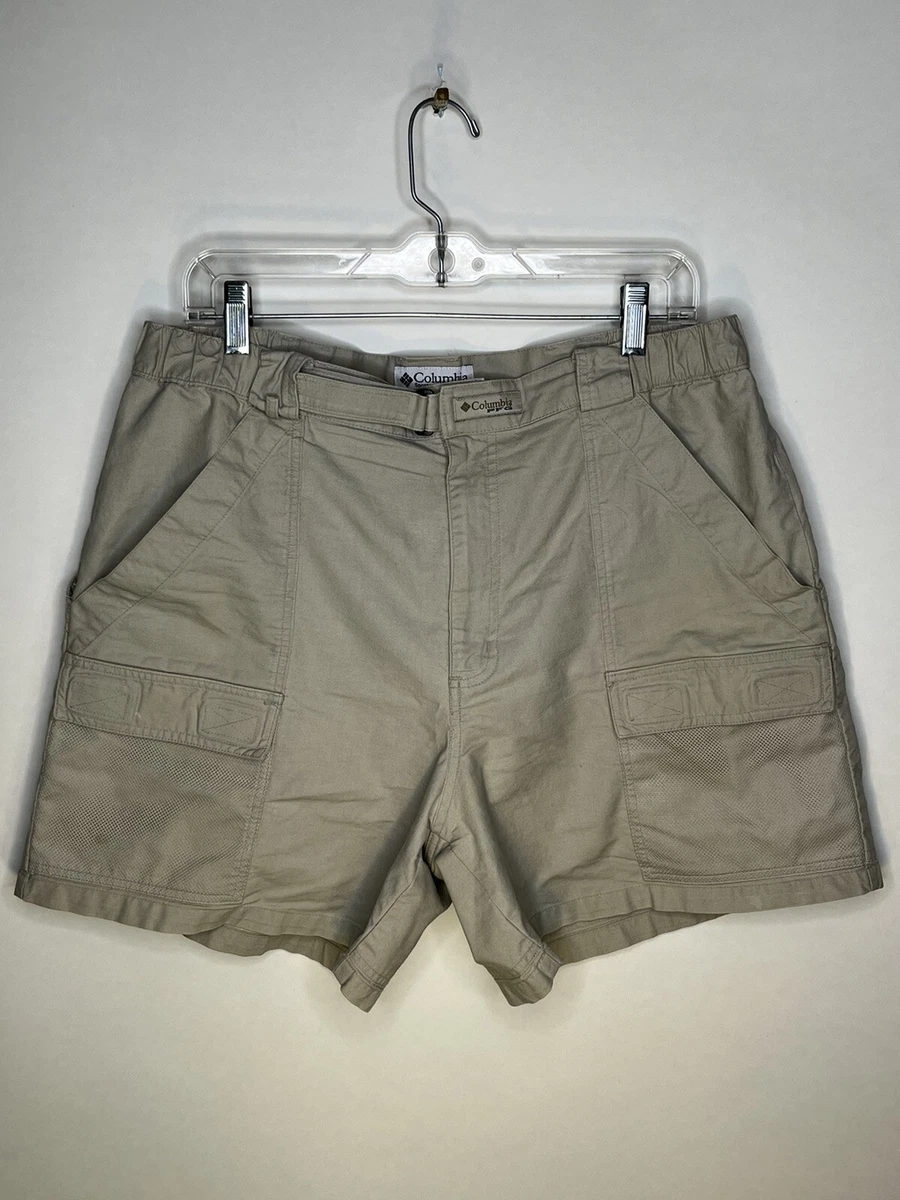 Columbia PFG Cargo Shorts L Khaki Omni-shade Pockets Fishing Elastic Fishnet